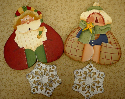 Raggedy Ann & Santa Snowflake Ornaments