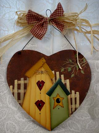 Birdhouses on Heart-Shaped Sign
