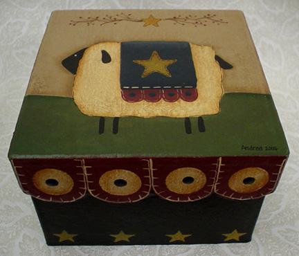 Prim Sheep & Penny Rug Paper Maché Box