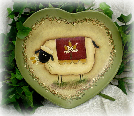 Sheep & Flowers on a Heart Plate