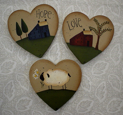 Heart Shaped Magnets ~ Saltbox & Sheep