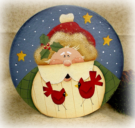 Santa & Bird Friends on Paper Maché Box